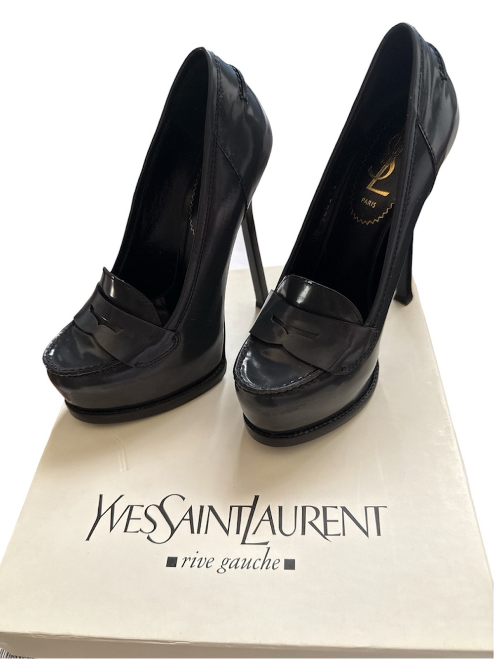 Vintage Yves Saint Laurent Rive Gauche "Tribtoo" platform pumps Urban Blue - Picture 2 of 9